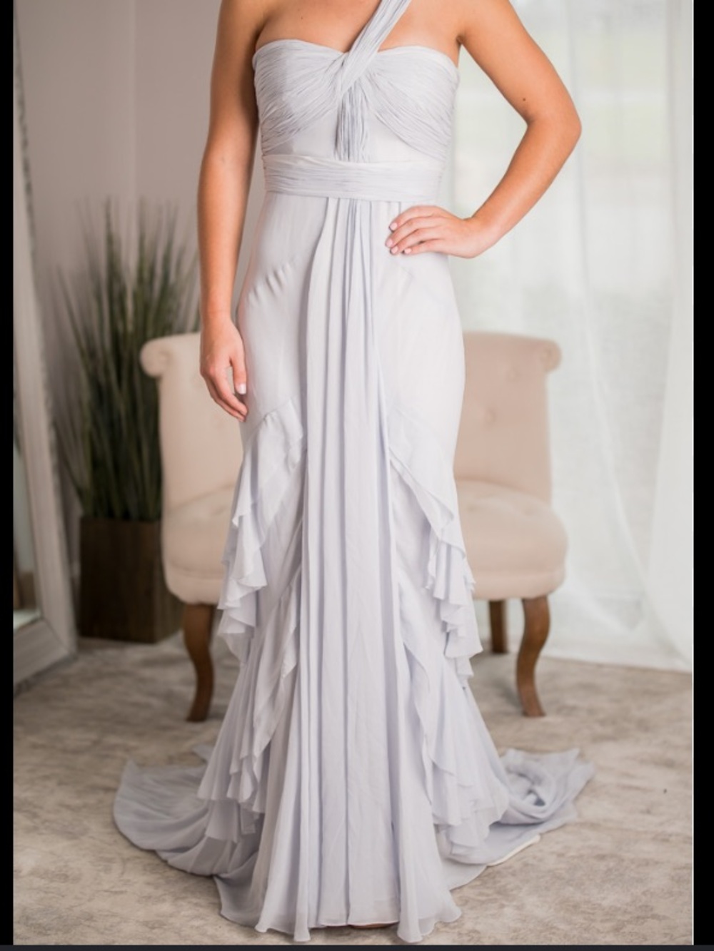 BHLDN Crashing Waves Layered One Shoulder Lavender Wedding Dress Size